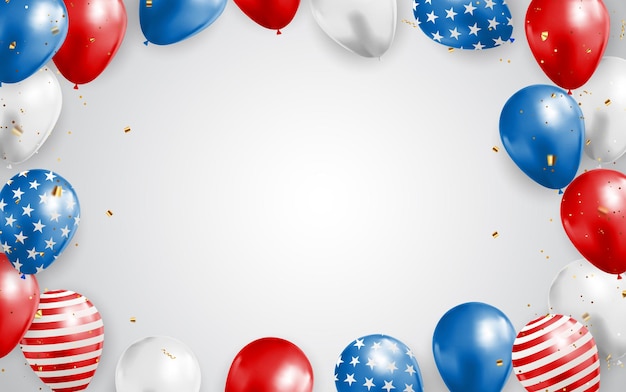 Fondo de fiesta de vacaciones de Estados Unidos vacío abstracto con globos en el color de la bandera americana