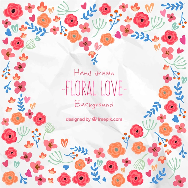 Fondo floral de amor dibujado a mano