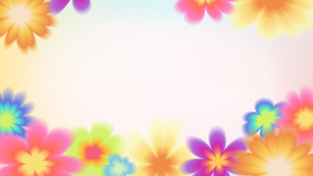 Fondo floral de arco iris con flores grandes para letras Flores de neón borrosas con aura en y2k