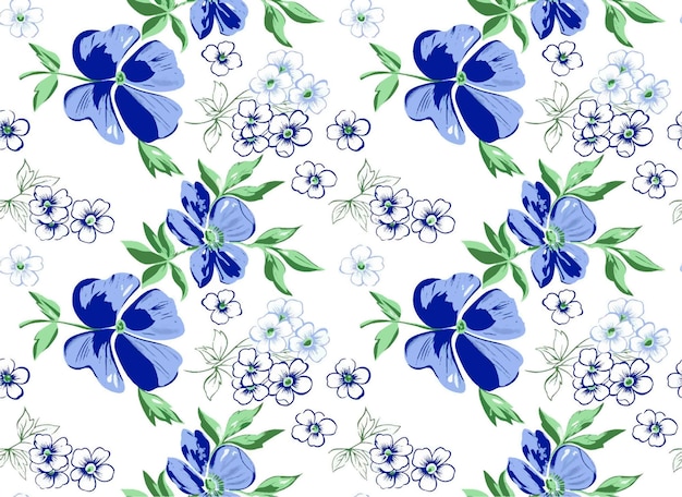 un fondo floral azul y blanco con flores y hojas azules