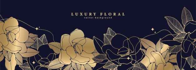Fondo floral azul oscuro de lujo con flores de manzanilla doradas Vector fondo floral oscuro portada de la tarjeta de banner