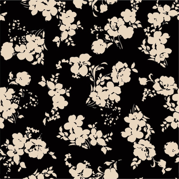 un fondo floral blanco y negro con mariposas y flores