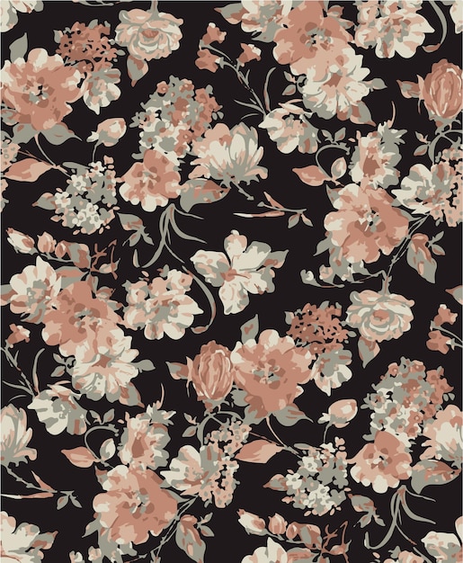 Fondo floral sin costuras flores lujosas patrón floral ilustración vectorial vintage