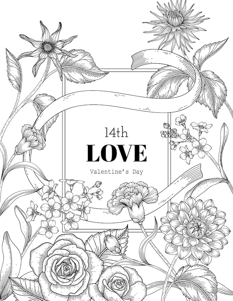 Vector fondo floral del día de san valentín dibujado a mano.