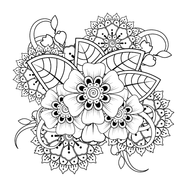Fondo floral con flor mehndi. Adorno decorativo en estilo étnico oriental, adorno de garabatos,