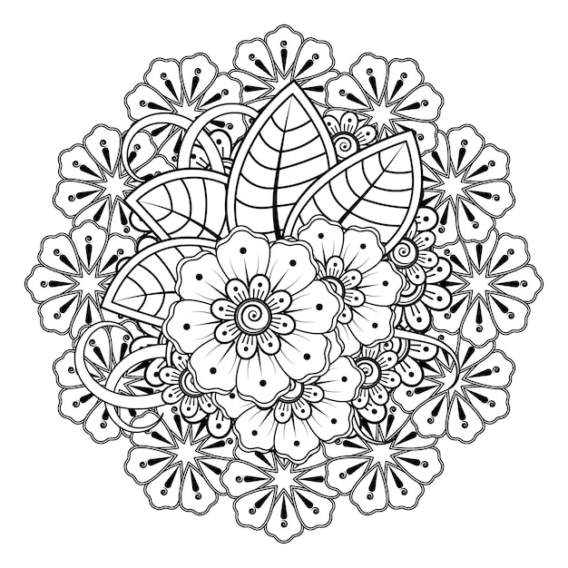 Fondo floral con flor mehndi. Adorno decorativo en estilo étnico oriental. Libro de colorear.