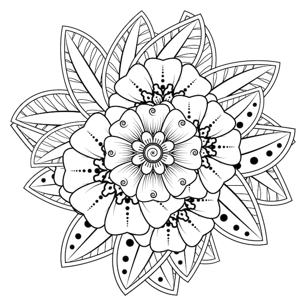 Fondo floral con flor mehndi. Adorno decorativo en estilo étnico oriental. Libro de colorear.