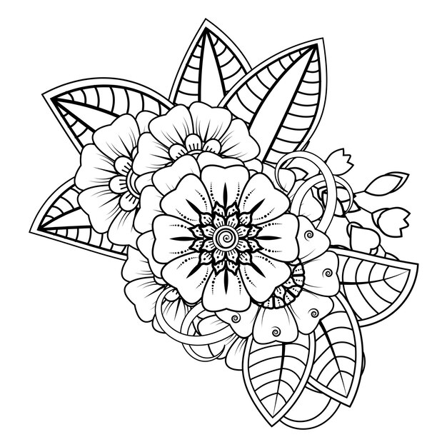 Fondo floral con flor mehndi. Adorno decorativo en estilo étnico oriental. Libro de colorear.