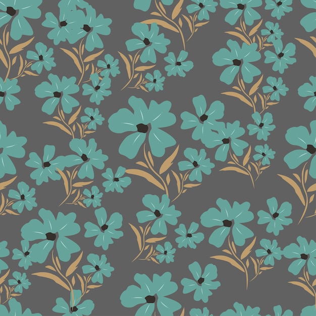 un fondo floral con flores azules y hojas verdes