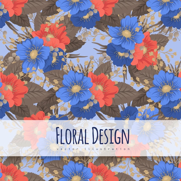 Fondo floral - flores azules y rojas