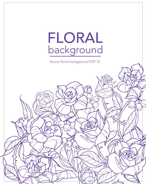 Fondo floral con flores rosas y ramas, ilustración vectorial.