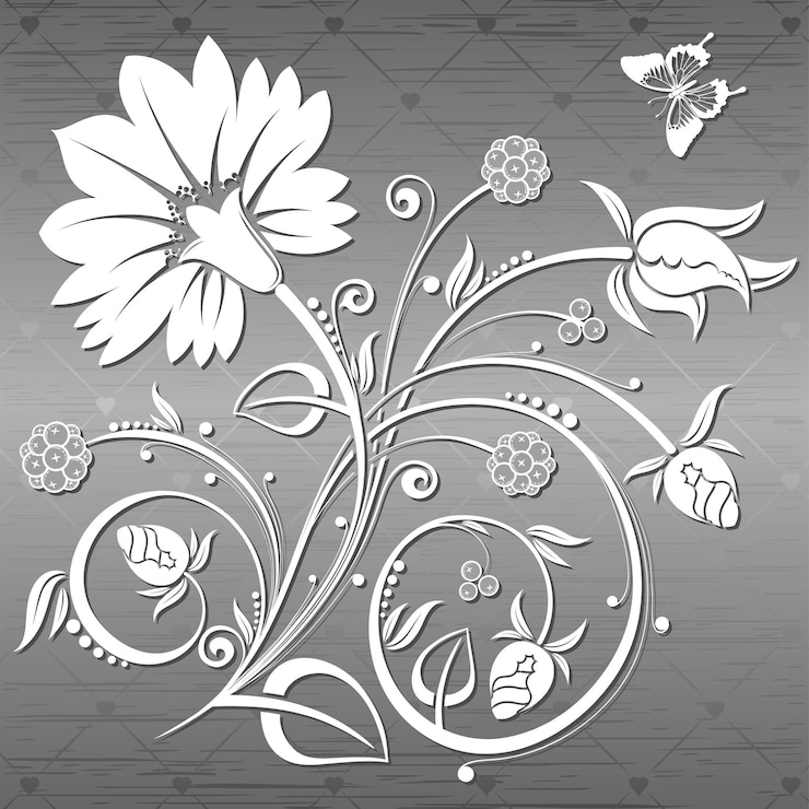 Vector fondo floral con mariposa en una placa de metal, elemento de diseño, ilustración vectorial