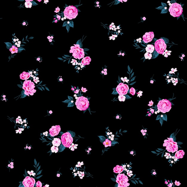 Vector fondo floral de moda con elegantes flores pequeñas en el campo para papel tapiz digital y prendas de vestir en li