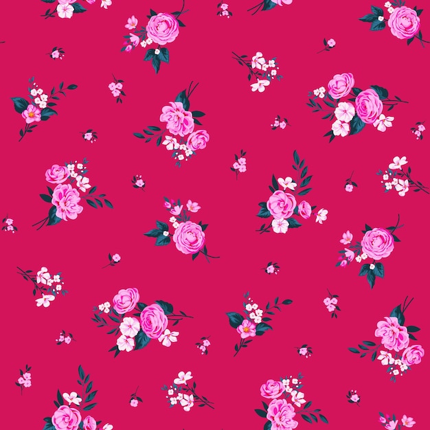 Vector fondo floral de moda con elegantes flores pequeñas en el campo para papel tapiz digital y prendas de vestir en li