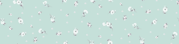 Fondo floral de moda con elegantes flores pequeñas en el campo para papel tapiz digital y prendas de vestir en una plantilla vectorial ornamentada de estilo liberty