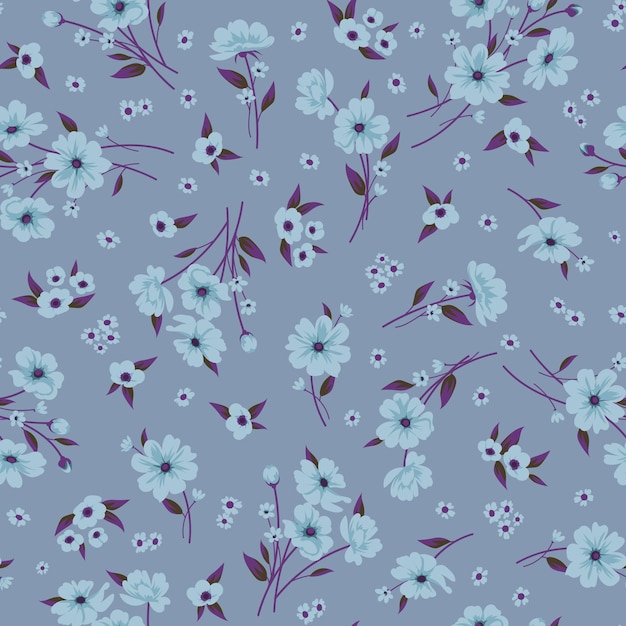 Fondo floral de moda con elegantes flores pequeñas en el campo para papel tapiz digital y prendas de vestir en una plantilla vectorial ornamentada de estilo liberty