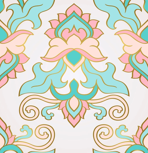 Fondo floral oriental turquesa y rosa elegante ornamento patrón de vector transparente