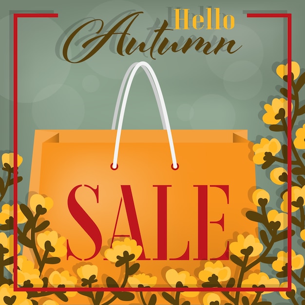 Fondo floral del otoño con el texto de Hello Autumn Sale.