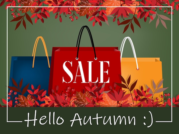 Fondo floral del otoño con el texto de Hello Autumn Sale.