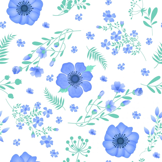 Vector fondo floral patrón sin costuras flores y hojas. flores de la vendimia. elementos florales