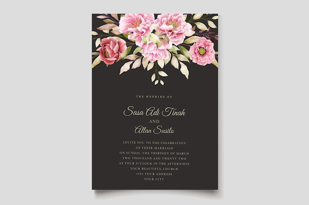 fondo floral de peonía y diseño de tarjeta de marco