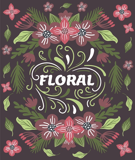 Fondo floral plano dibujado a mano decorativo vintage