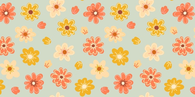 Fondo floral de primavera Flores garabatean un patrón sin costuras Flores de jardín rústico de colores