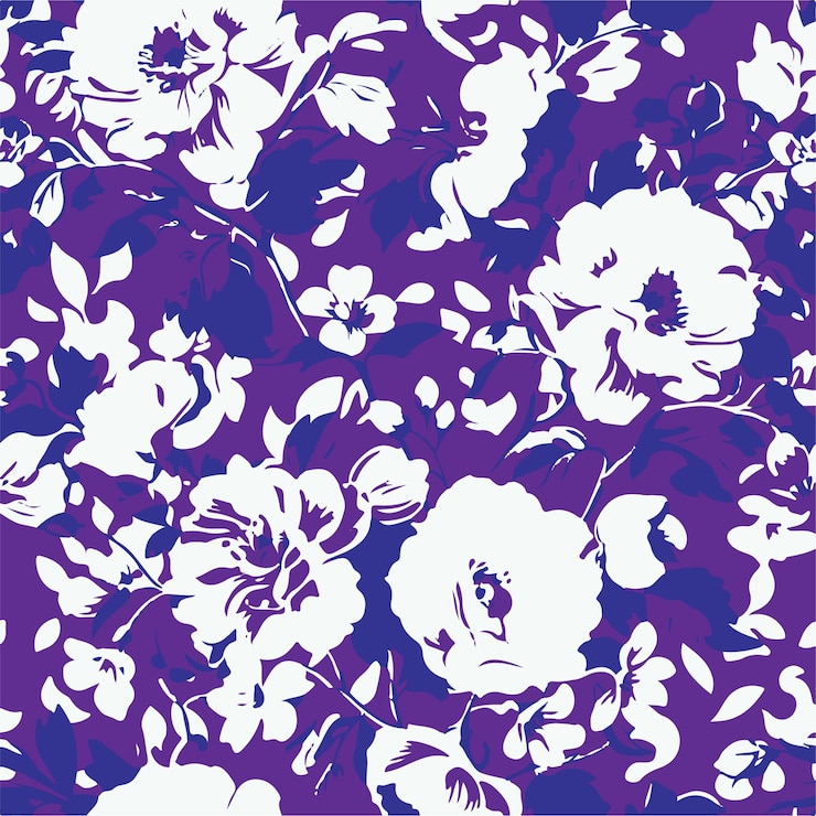 un fondo floral púrpura y azul con flores blancas