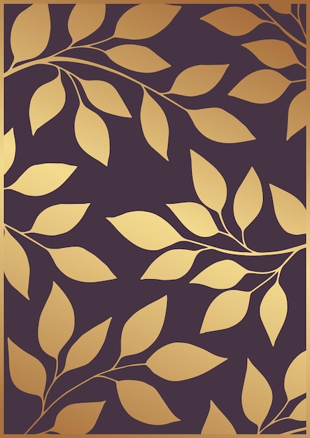 Fondo floral púrpura geométrico moderno con hojas y ramas doradas