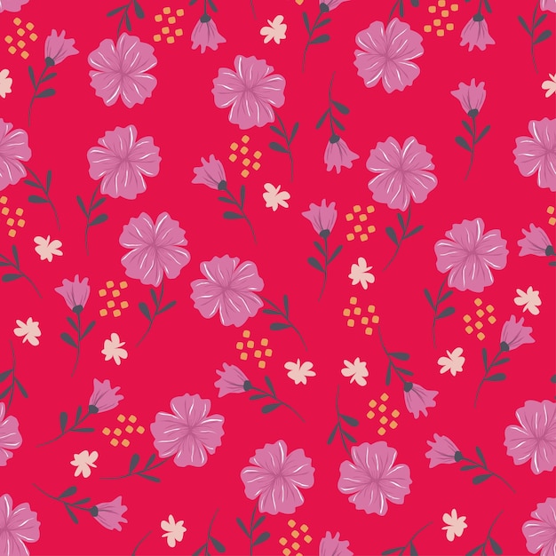 un fondo floral rosado con flores y bayas púrpuras