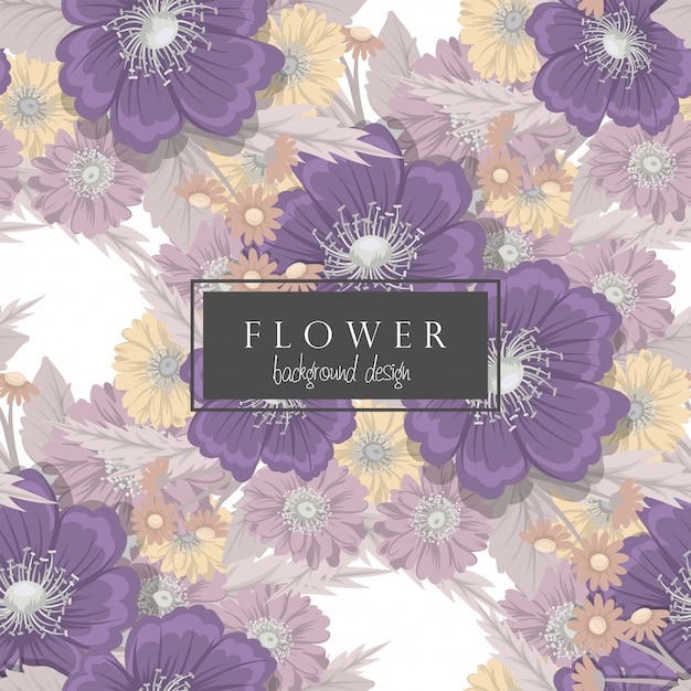Fondo floral vector flores de color púrpura de patrones sin fisuras
