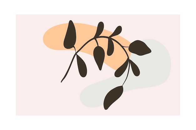 Fondo floral vectorial abstracto con rama negra con hojas y manchas de pintura