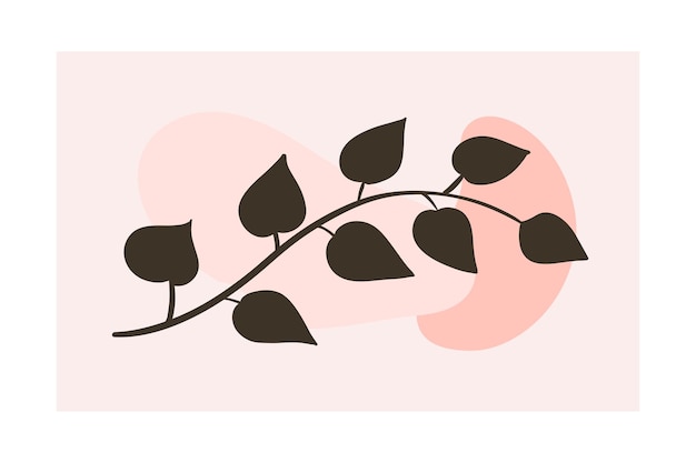 Fondo floral vectorial abstracto con rama negra con hojas y manchas de pintura