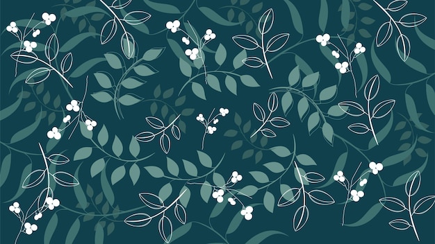 Fondo floral vectorial moderno libre con diseño plano en color verde oscuro