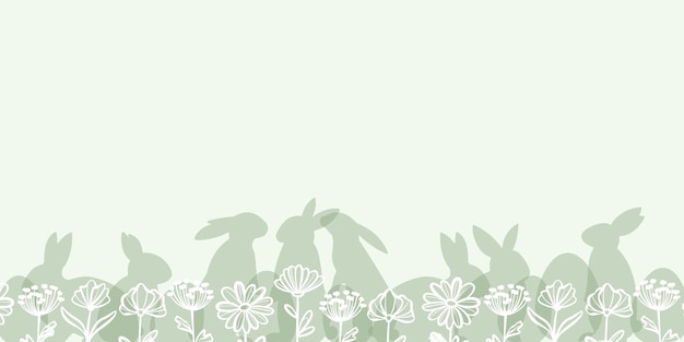Fondo floral verde de pascua con huevos y conejos adorable papel tapiz de saludo pancarta
