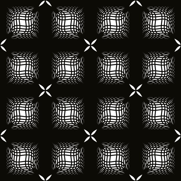Fondo floral vintage sin costuras con líneas geométricas monocromáticas patrón sin costuras ilustración vectorial en blanco y negro