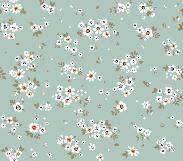 Vector fondo floral vintage patrón de vector transparente con pequeñas flores sobre un fondo azul pálido