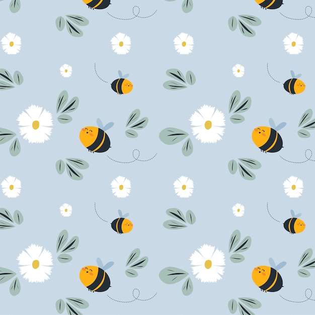 Fondo de flores y abejas de miel