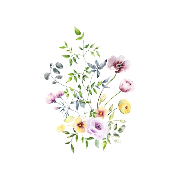 Fondo con flores de acuarela ilustración floral composición botánica para boda o saludo