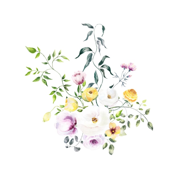 Fondo con flores de acuarela Ilustración floral Composición botánica