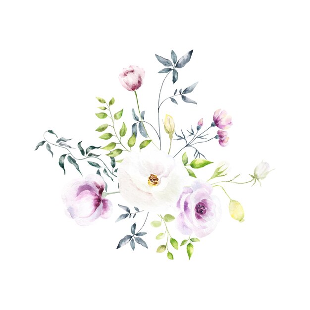 Fondo con flores de acuarela Ilustración floral Composición botánica