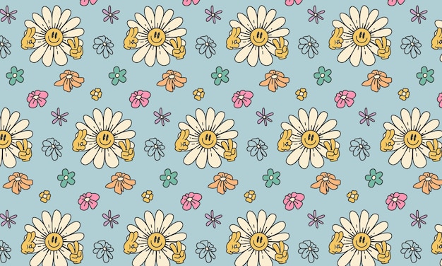 fondo de flores groovy retro hippie ilustración vectorial de patrón sin costura