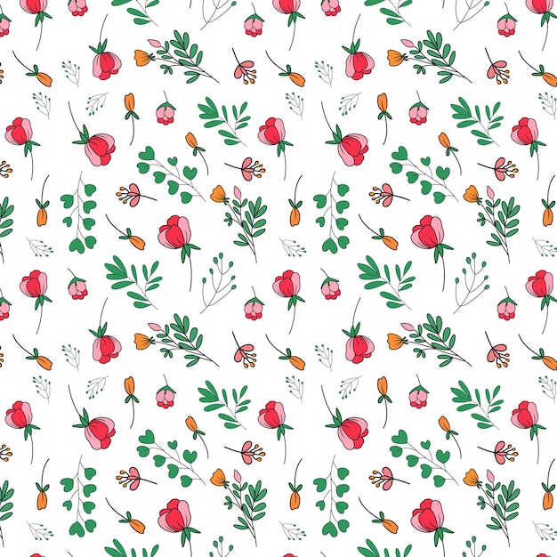 Vector fondo de flores y hojas vectoriales planas