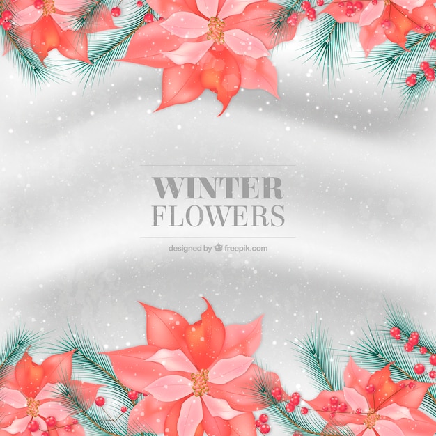 Fondo de flores de invierno con nieve