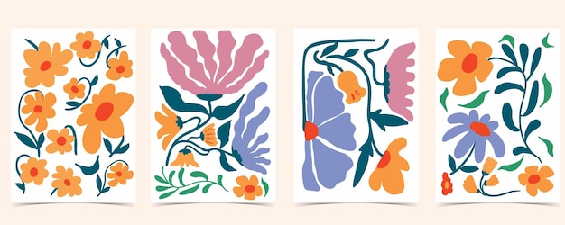 fondo de flores onduladas en estilo ingenuo para diseño vertical A4