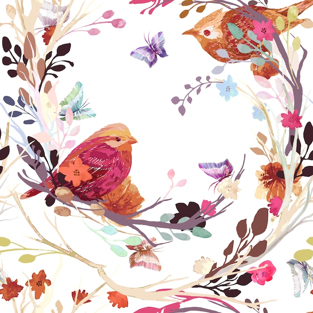 Fondo de flores y pájaros