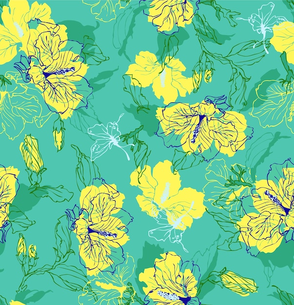 Fondo de flores de patrón floral transparente dibujado a mano