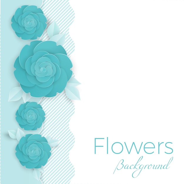 Vector fondo de flores con rosa azul tridimensional en círculo de lunares azul aislado en la ilustración de vector de fondo blanco, banner de invitación con lugar para texto