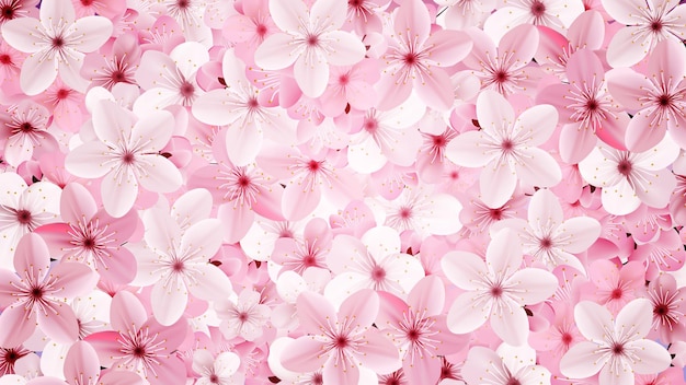 Fondo de flores de sakura rosa floreciente Hermosa impresión Flores de cerezo realistas Ilustración vectorial