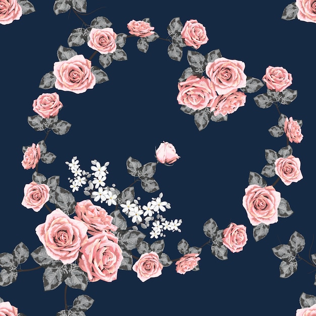 Fondo de flores vintage rosa rosa de patrones sin fisuras